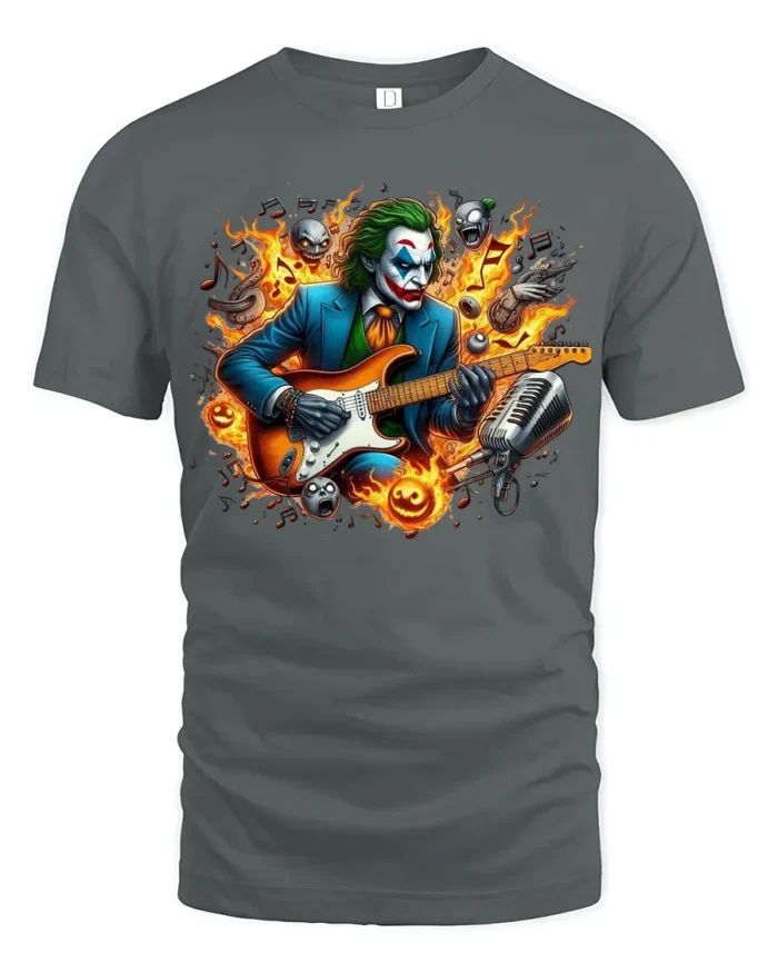 Joker Guitar Hero Funny Villain Music T-Shirt - gray t-shirt on white background