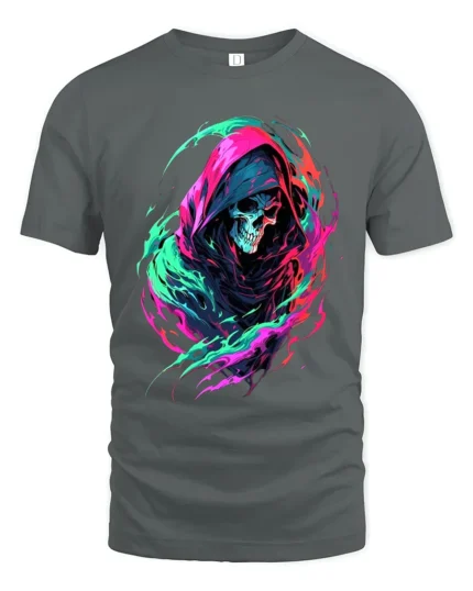 Neon Reaper Colorful Grim Reaper Graphic T-Shirt - gray t-shirt on white background