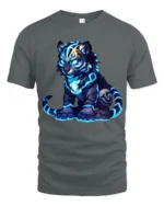 Electric Tiger T-Shirt Cool Futuristic Cat - gray t-shirt on white background