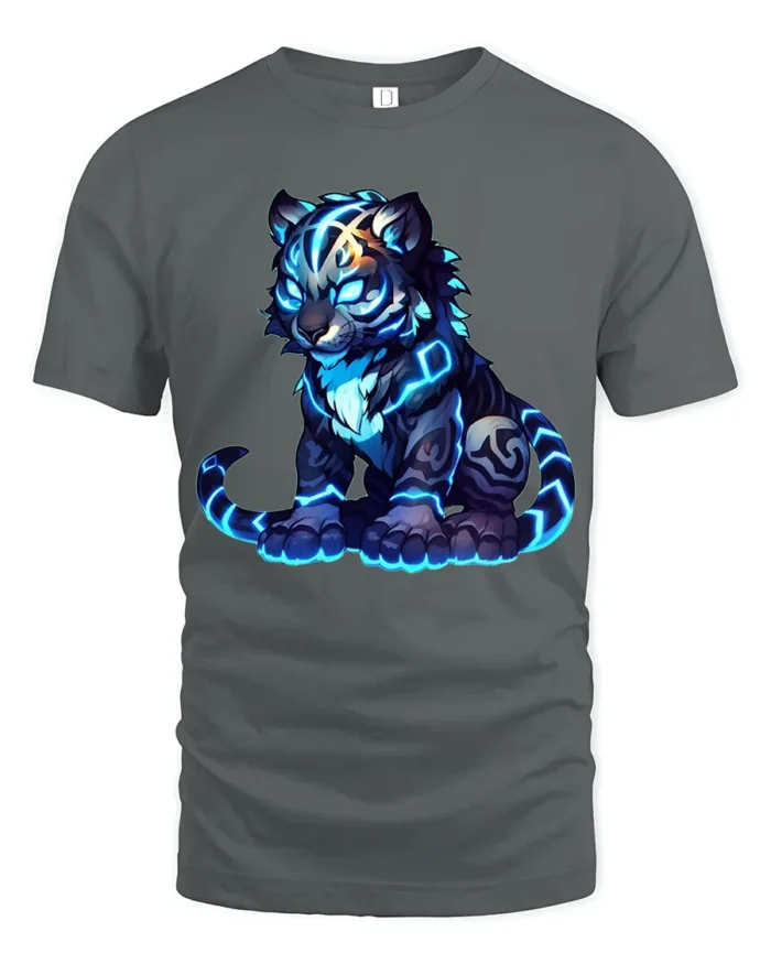 Electric Tiger T-Shirt Cool Futuristic Cat - gray t-shirt on white background