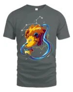 Leo Constellation Zodiac Lion Graphic T-Shirt - gray t-shirt on white background