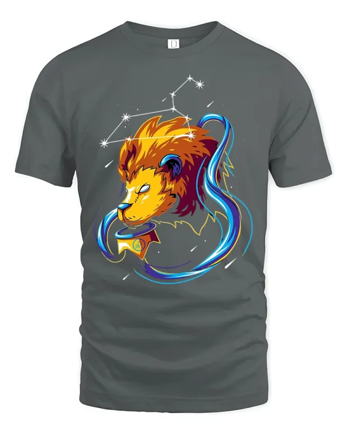 Leo Constellation Zodiac Lion Graphic T-Shirt - gray t-shirt on white background