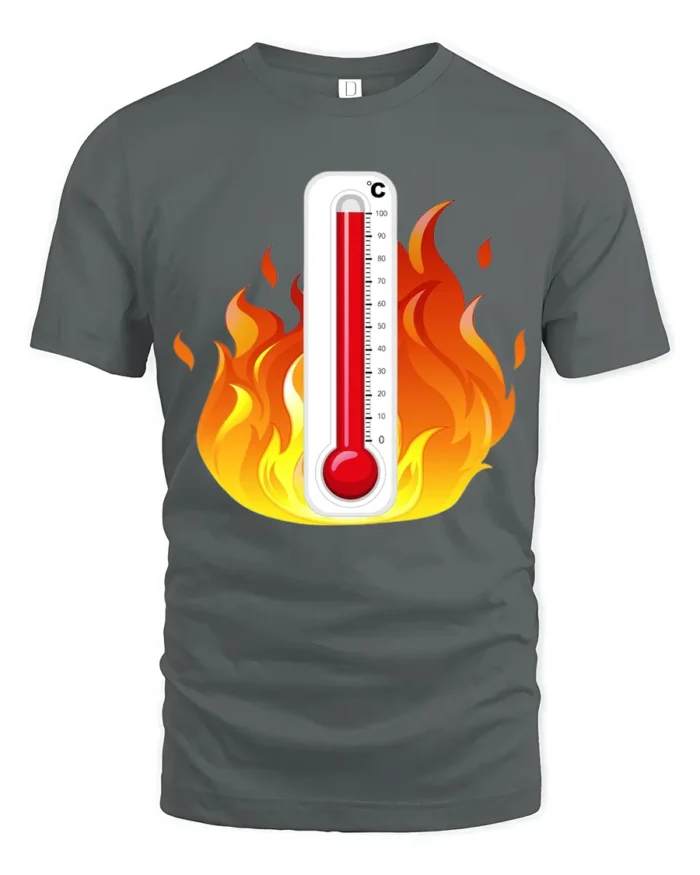 Hot Temperature Thermometer in Flames T-Shirt - gray t-shirt on white background
