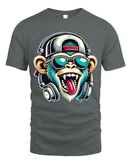 Hip Hop Monkey T-Shirt Trendy Ape Music Lover Tee - gray t-shirt on white background