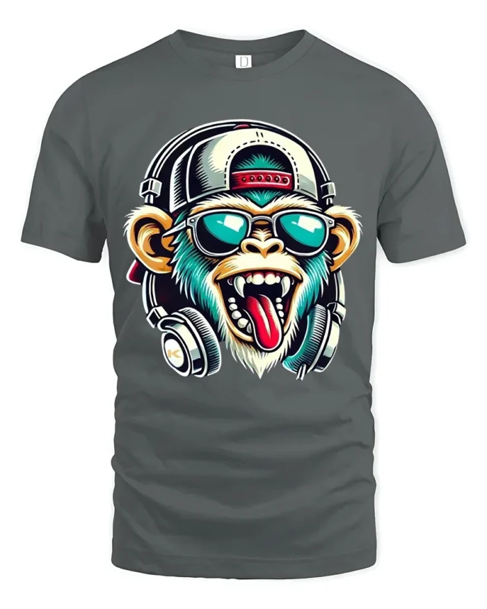 Hip Hop Monkey T-Shirt Trendy Ape Music Lover Tee - gray t-shirt on white background