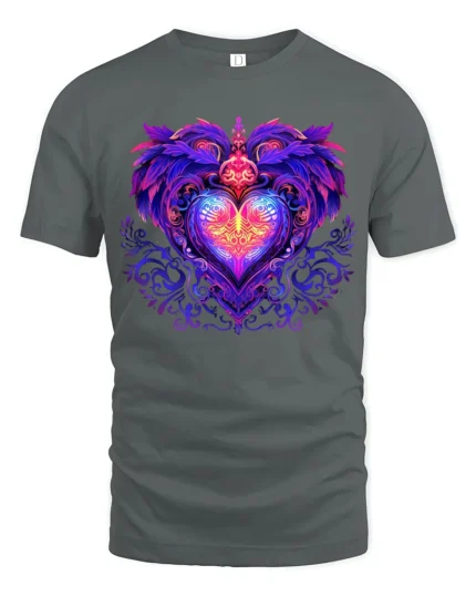 Mystic Heart Tee Intricate Colorful Heart Design - gray t-shirt on white background
