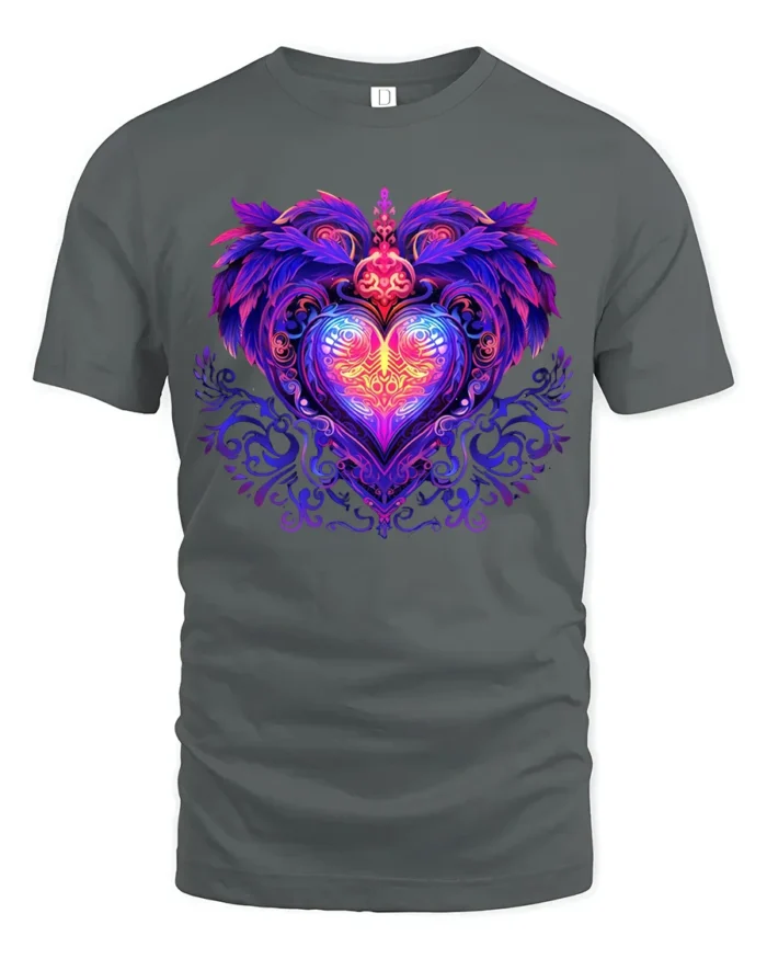 Mystic Heart Tee Intricate Colorful Heart Design - gray t-shirt on white background