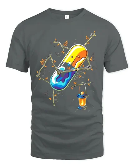Enchanted Pill T-Shirt Whimsical Capsule Lantern - gray t-shirt on white background