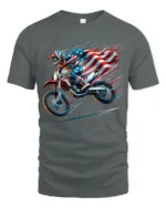 American MX Rider T-Shirt Dirt Bike Flag Tee - gray t-shirt on white background