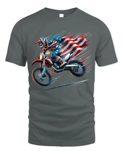 American MX Rider T-Shirt Dirt Bike Flag Tee - gray t-shirt on white background