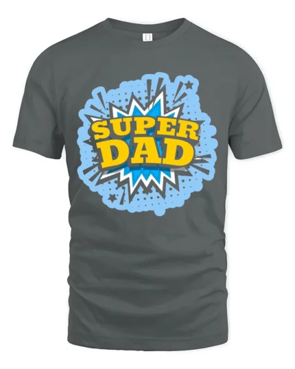 Super Dad Comic Hero Father’s Day T-Shirt - gray t-shirt on white background
