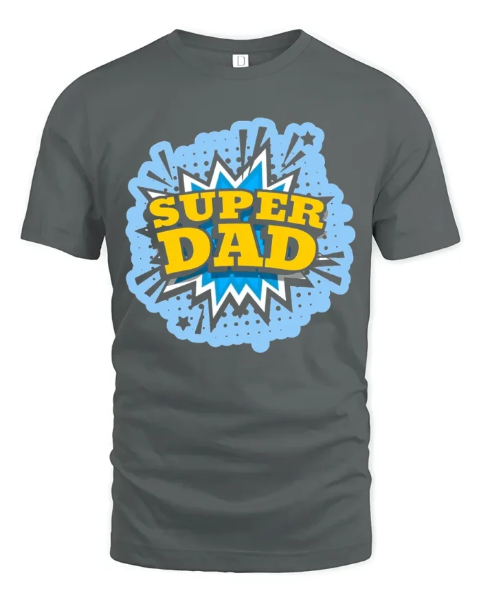 Super Dad Comic Hero Father’s Day T-Shirt - gray t-shirt on white background