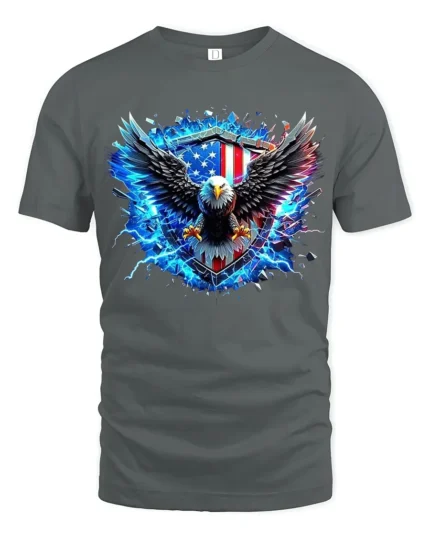American Eagle Shield Tee Patriotic USA T-Shirt - gray t-shirt on white background