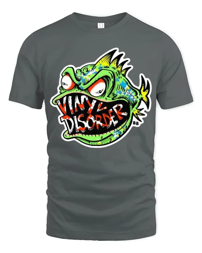 Vinyl Disorder Fish Funny Angry Fish T-Shirt - gray t-shirt on white background