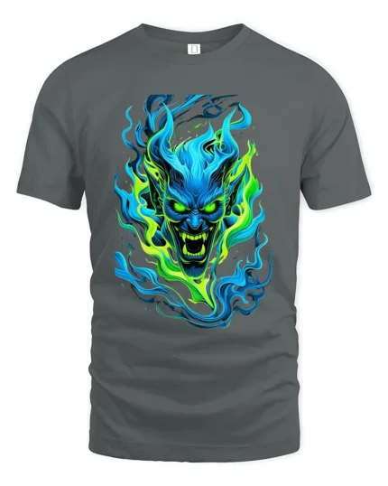 Neon Demon Face Colorful Monster Graphic T-Shirt - gray t-shirt on white background