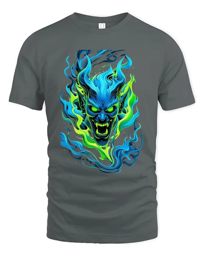 Neon Demon Face Colorful Monster Graphic T-Shirt - gray t-shirt on white background