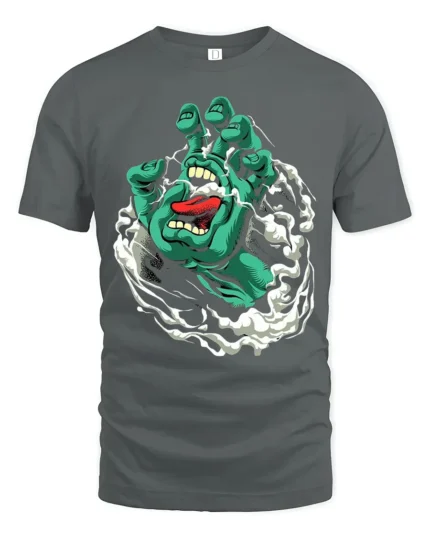 Santa Cruz Hand Iconic Skate T-Shirt Now - gray t-shirt on white background