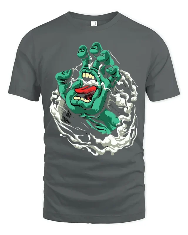 Santa Cruz Hand Iconic Skate T-Shirt Now - gray t-shirt on white background