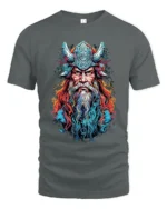 Viking Warrior Colorful Norse Mythology T-Shirt - gray t-shirt on white background