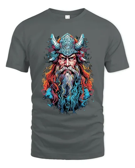 Viking Warrior Colorful Norse Mythology T-Shirt - gray t-shirt on white background