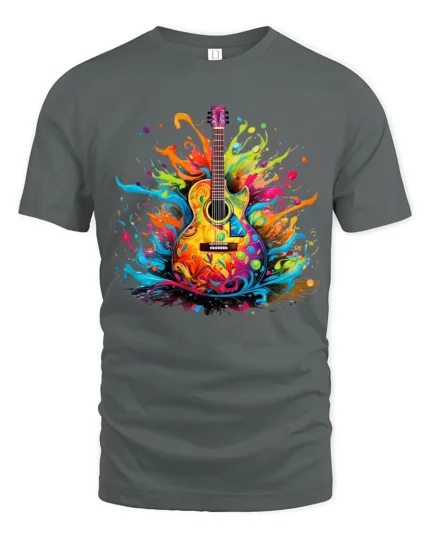 Groovy Guitar Tee Colorful Music Graphic Shirt - gray t-shirt on white background