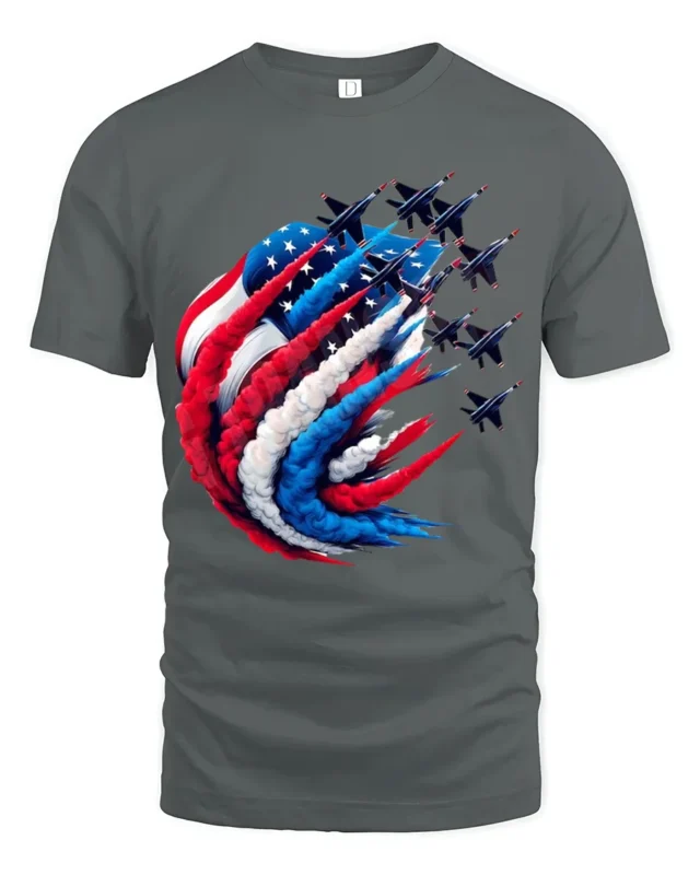 American Pride T-Shirt Fighter Jets Flag Tee - gray t-shirt on white background