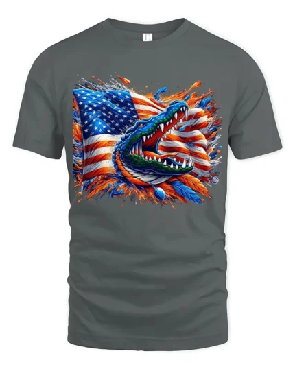 American Gator Tee Patriotic Alligator Flag T-Shirt - gray t-shirt on white background