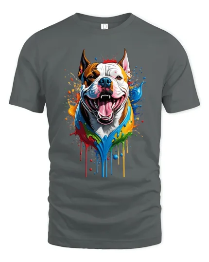 Colorful Bully Tee American Bully Dog Art T-Shirt - gray t-shirt on white background