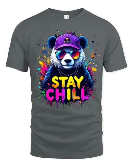 Stay Chill Panda T-Shirt Relaxed Bear Tee Now - gray t-shirt on white background