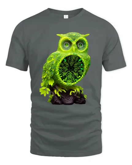 Electric Owl Vibrant Green Forest Bird Shirt - gray t-shirt on white background