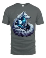 Moon Howl Wolf Cosmic Lunar Animal T-Shir - gray t-shirt on white background