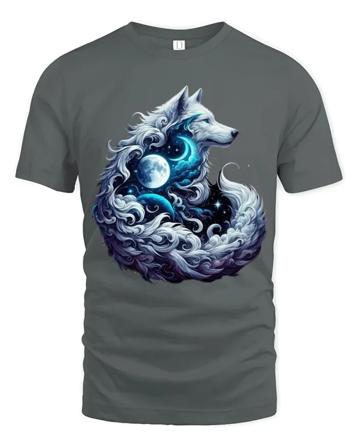 Moon Howl Wolf Cosmic Lunar Animal T-Shir - gray t-shirt on white background