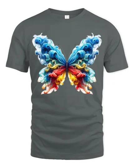 Smoke Butterfly Colorful Abstract Art T-Shirt - gray t-shirt on white background