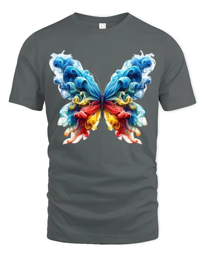 Smoke Butterfly Colorful Abstract Art T-Shirt - gray t-shirt on white background