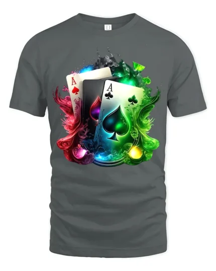 Ace Card Colorful Poker Hand T-Shirt Gif - gray t-shirt on white background
