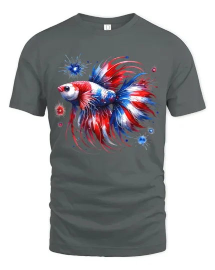 Red White Blue Fish T-Shirt American Betta Tee - gray t-shirt on white background