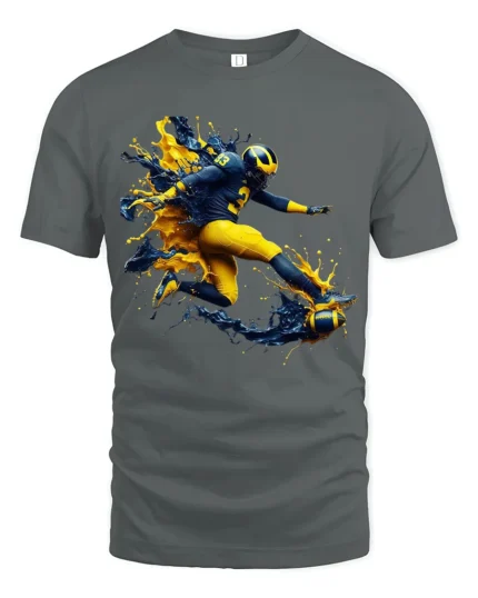 Michigan Wolverines Splash Football Fan T-Shirt - gray t-shirt on white background