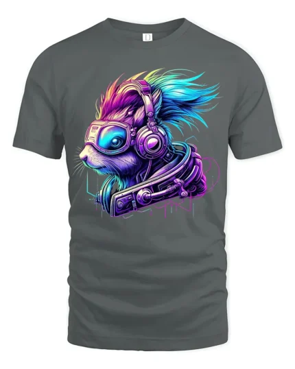 Cyber Squirrel Futuristic Animal Graphic T-Shirt - gray t-shirt on white background