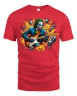 Joker Guitar Hero Funny Villain Music T-Shirt - red t-shirt on white background