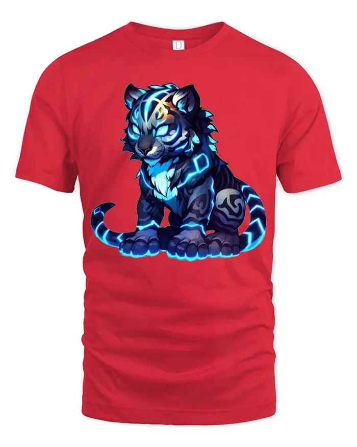 Electric Tiger T-Shirt Cool Futuristic Cat - red t-shirt on white background