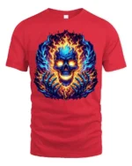 Burning Skull Hands T-Shirt Edgy Fire Skull Tee - red t-shirt on white background