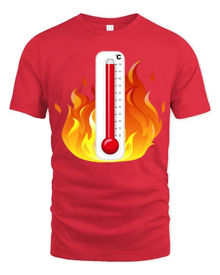 Hot Temperature Thermometer in Flames T-Shirt - red t-shirt on white background