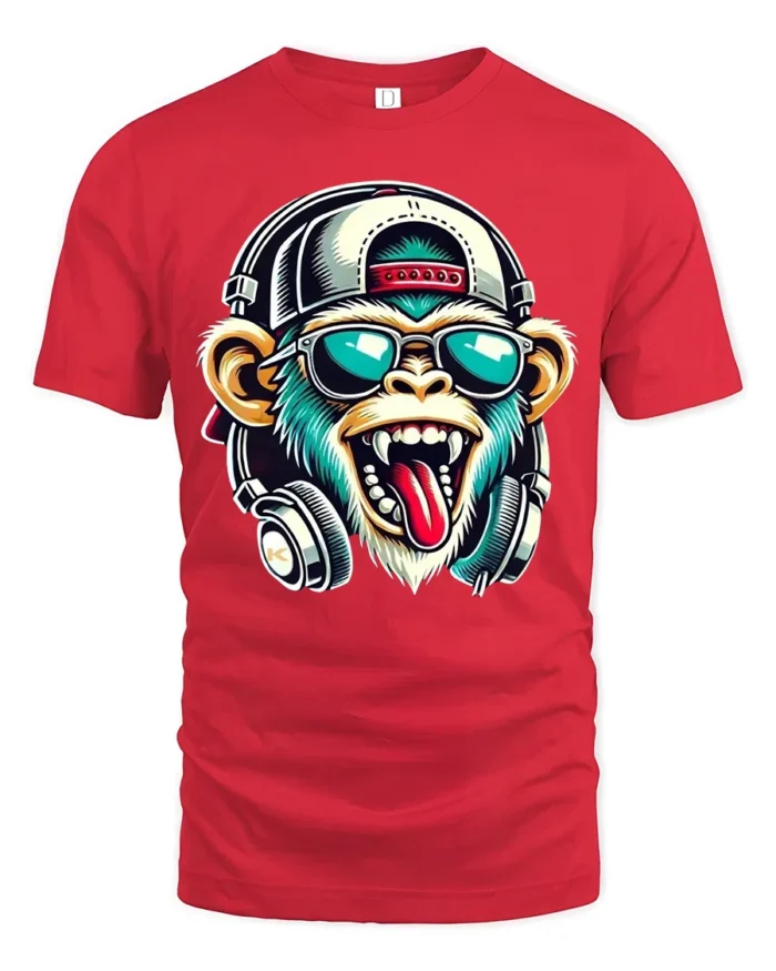 Hip Hop Monkey T-Shirt Trendy Ape Music Lover Tee - red t-shirt on white background