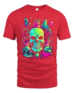Neon Skull Garden T-Shirt Vibrant Skull Plant - red t-shirt on white background