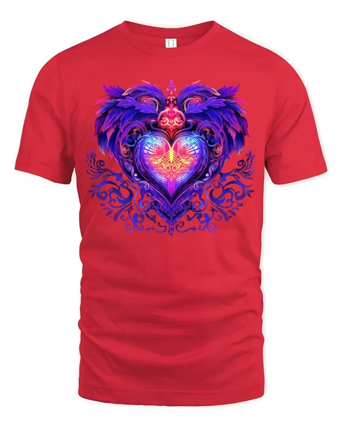Mystic Heart Tee Intricate Colorful Heart Design - red t-shirt on white background