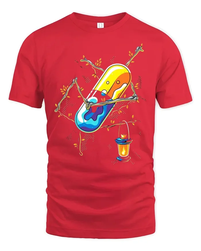 Enchanted Pill T-Shirt Whimsical Capsule Lantern - red t-shirt on white background