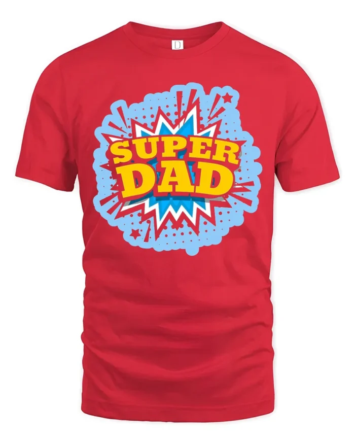 Super Dad Comic Hero Father’s Day T-Shirt - red t-shirt on white background