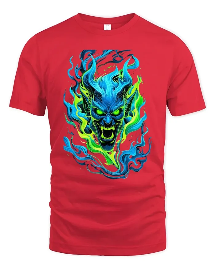 Neon Demon Face Colorful Monster Graphic T-Shirt - red t-shirt on white background