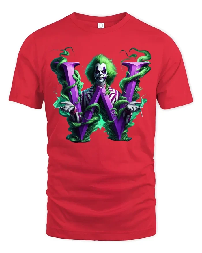 Mysterious W Joker  Unique Villain Letter Shirt - red t-shirt on white background