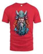Viking Warrior Colorful Norse Mythology T-Shirt - red t-shirt on white background